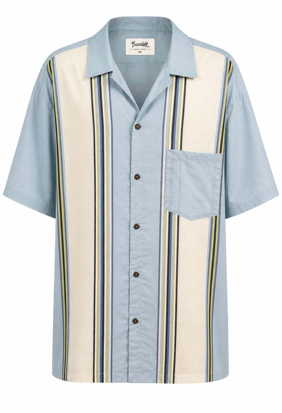 Boozelele 4XL Short Sleeve Button Down Shirt Light Blue Striped Cotton